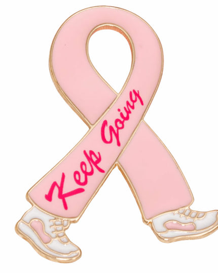 Breast Cancer Gold Keep Going Ribbon Brooch