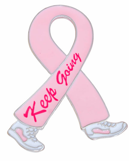 Breast Cancer Silver Keep Going Ribbon Brooch