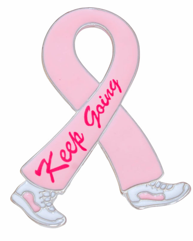 Breast Cancer Silver Keep Going Ribbon Brooch
