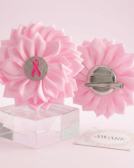 Breast Cancer Pink Flower Brooch and Hair Clip