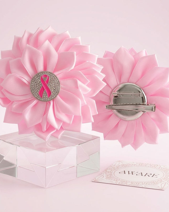 Breast Cancer Pink Flower Brooch and Hair Clip