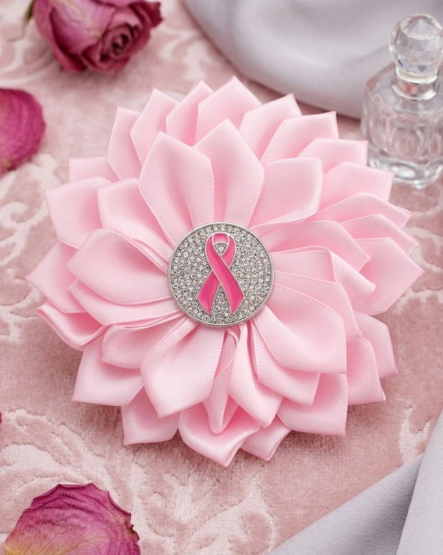 Breast Cancer Pink Flower Brooch and Hair Clip