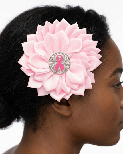Breast Cancer Pink Flower Brooch and Hair Clip