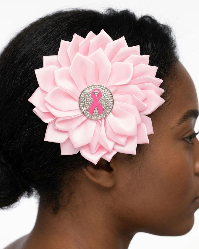 Breast Cancer Pink Flower Brooch and Hair Clip