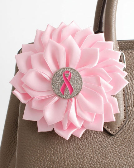 Breast Cancer Pink Flower Brooch and Hair Clip