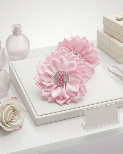 Breast Cancer Pink Flower Brooch and Hair Clip