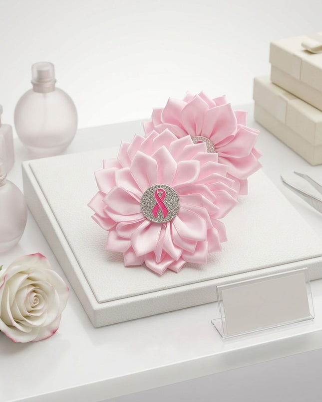 Breast Cancer Pink Flower Brooch and Hair Clip
