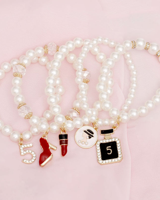 Charm French Perfume Cream Pearl Stretch Bracelets