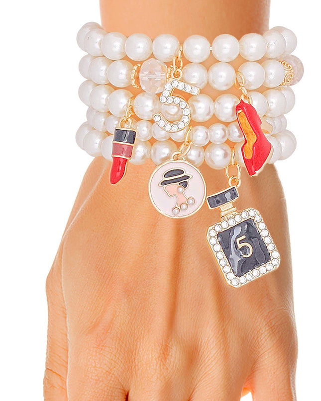 Charm French Perfume Cream Pearl Stretch Bracelets