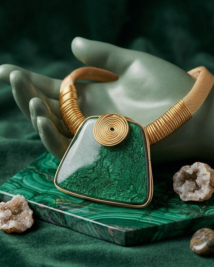Large Green Resin Pendant Gold Collar Necklace