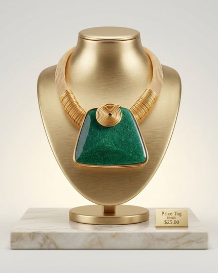 Large Green Resin Pendant Gold Collar Necklace