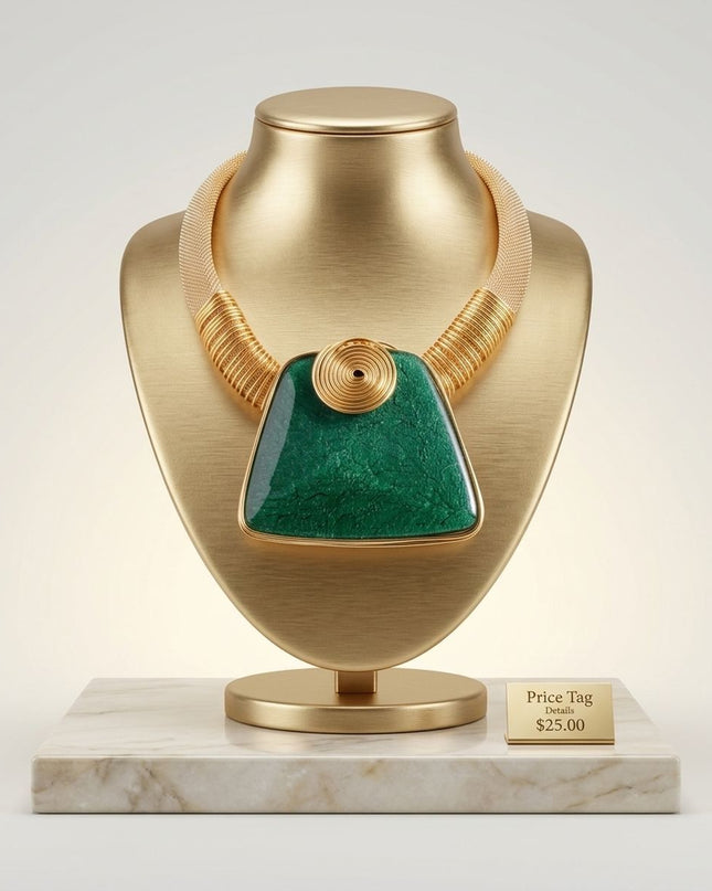 Large Green Resin Pendant Gold Collar Necklace