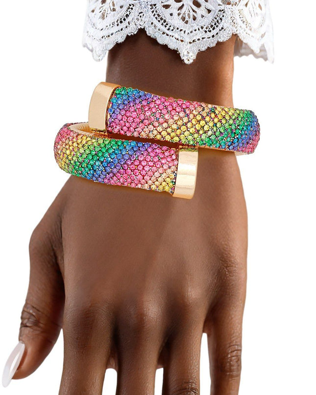 Cuff Gold Multi Rhinestone Crusted Wrap Bracelet