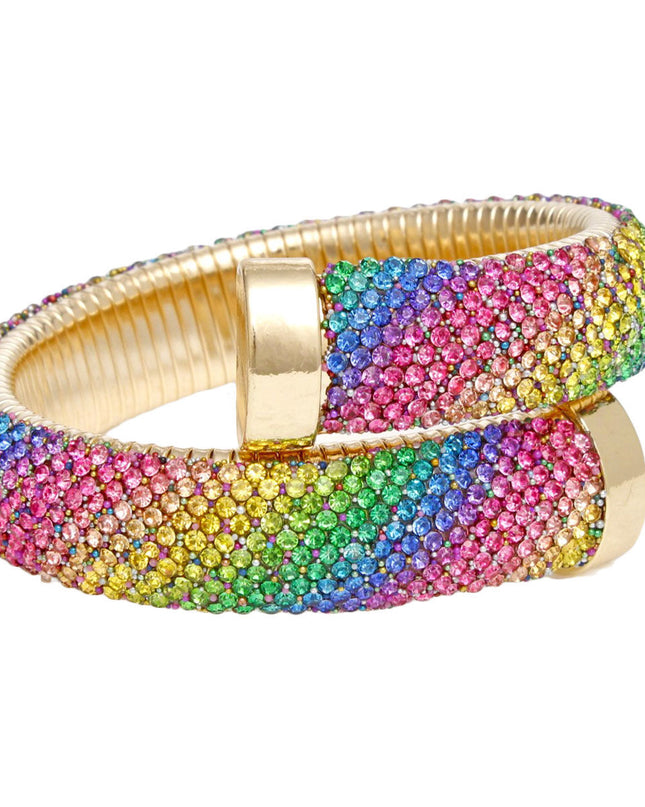 Cuff Gold Multi Rhinestone Crusted Wrap Bracelet