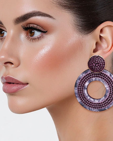 Drop Purple Marbled Ring Bling Earrings for Women
