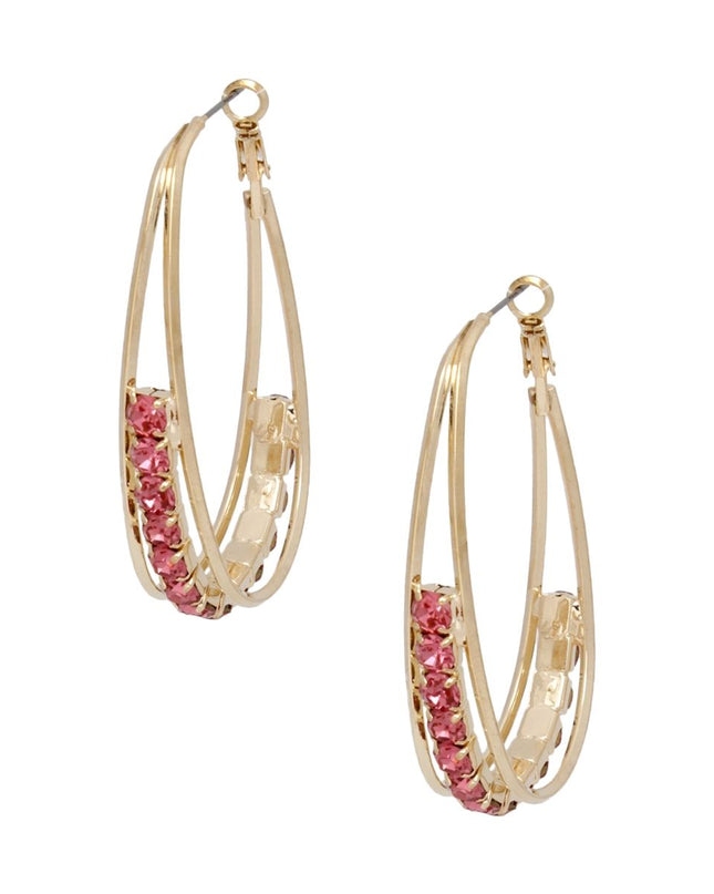 Hoops Oval Gold Split Fuchsia Rhinestone Earrings