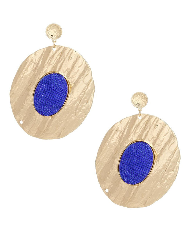 Drop Dramatic Large Gold Oval Blue Inset Earrings