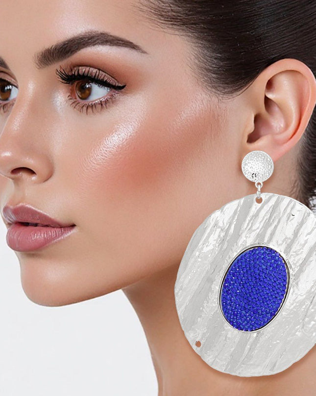 Drop Dramatic Large Silver Oval Blue Inset Earring