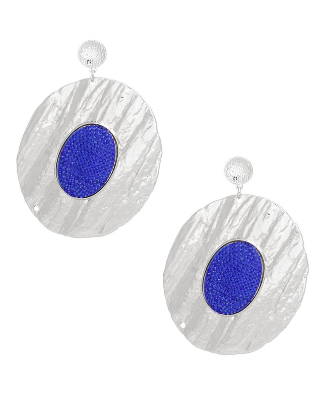 Drop Dramatic Large Silver Oval Blue Inset Earring
