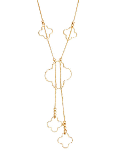 Negligee Long Gold Box Chain Quatrefoil Necklace