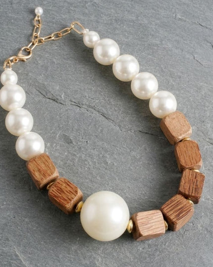 Chunky Wooden Cube & Jumbo Pearl Necklace