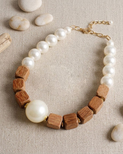 Chunky Wooden Cube & Jumbo Pearl Necklace