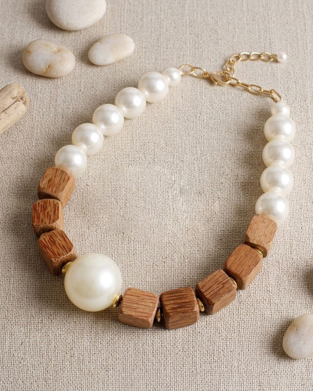 Chunky Wooden Cube & Jumbo Pearl Necklace