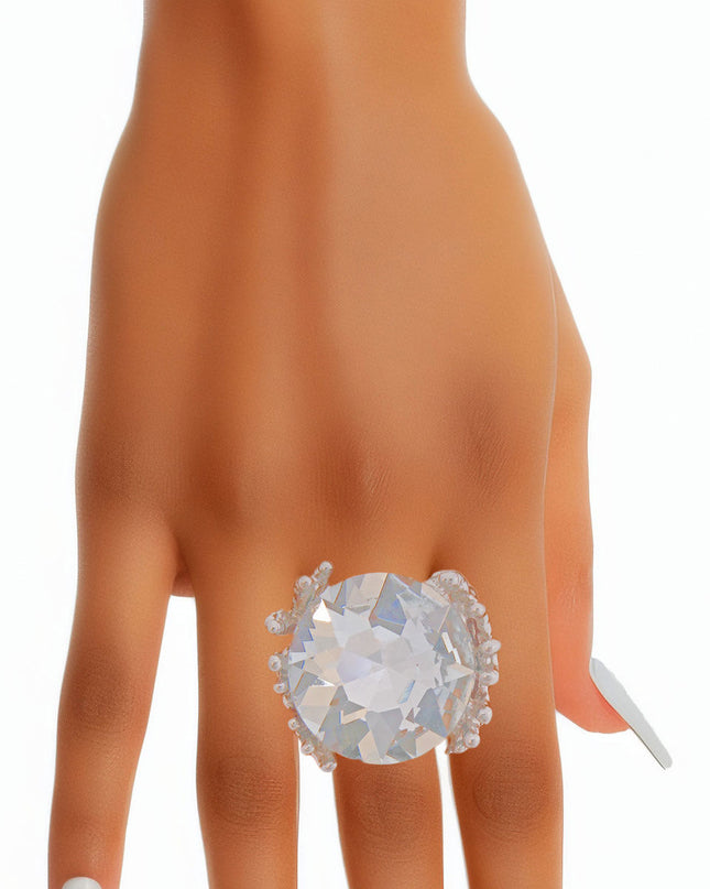 Silver Crystal Branch Ring