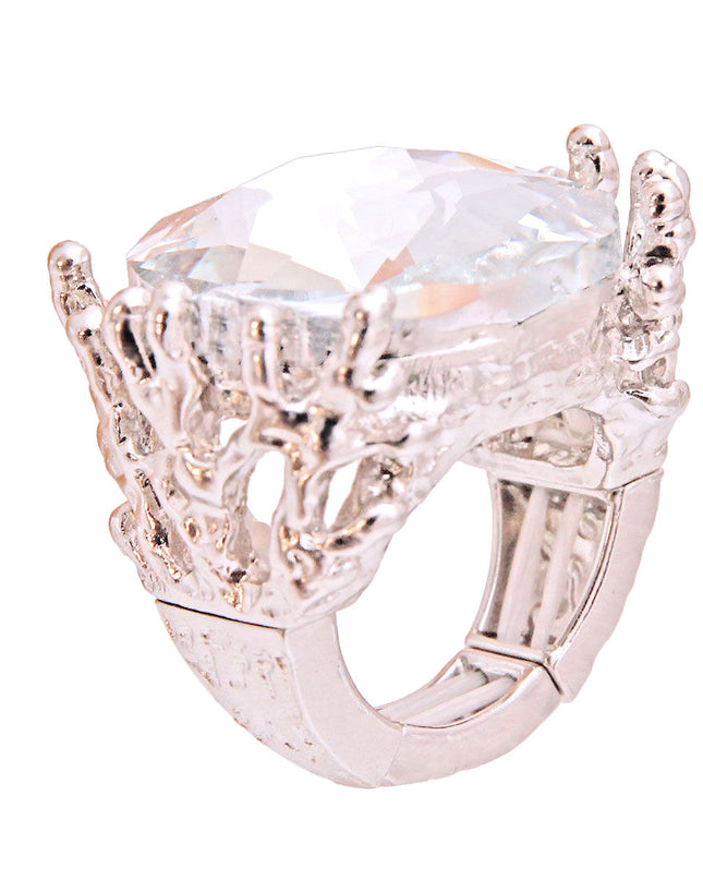 Silver Crystal Branch Ring
