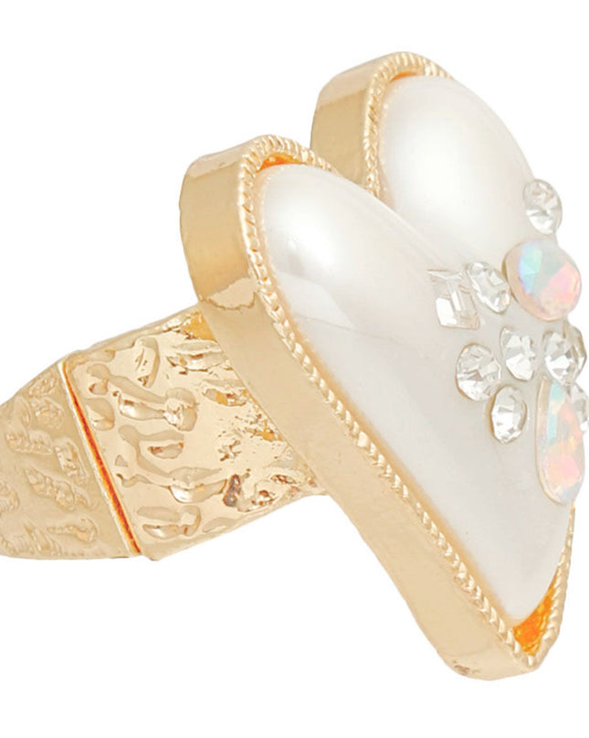 Gold Pearl Heart Ring