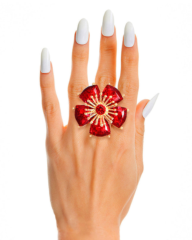 Red Daisy Crystal Ring