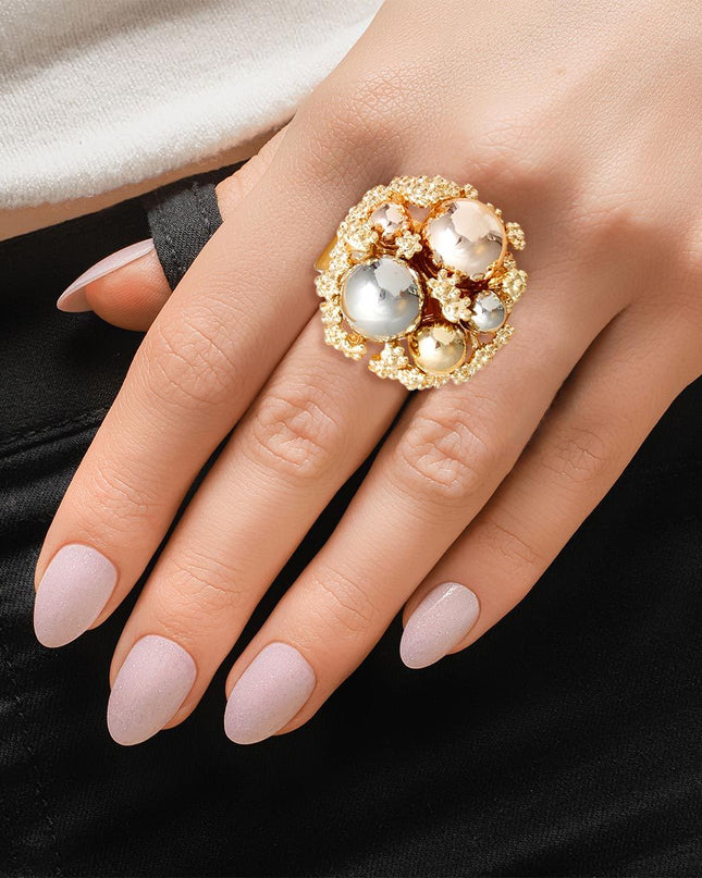 Cocktail Ring Gold Ball Cluster Ring for Women