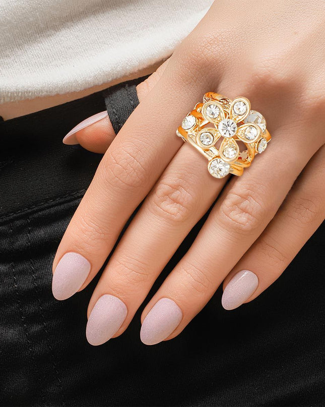 Cocktail Ring Flower Gold Branch Stretch Women