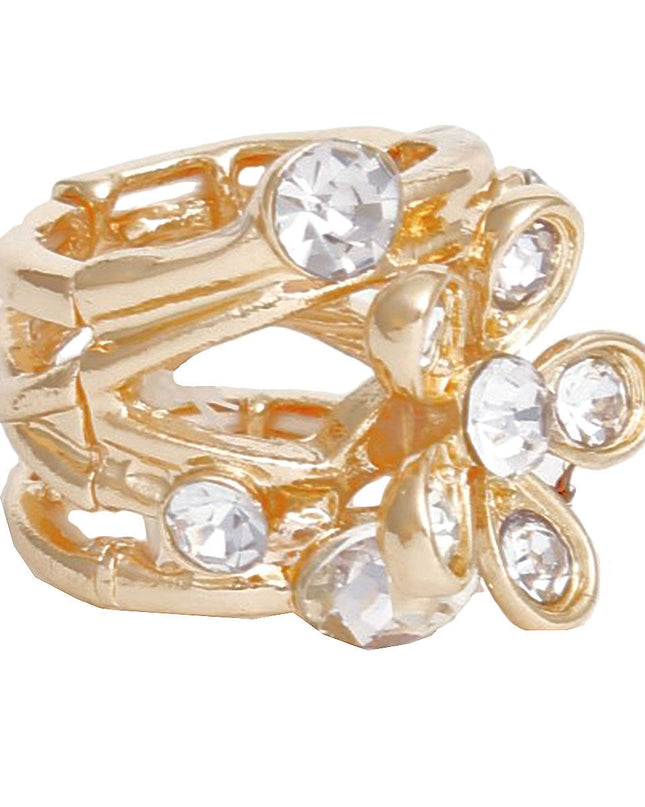 Cocktail Ring Flower Gold Branch Stretch Women