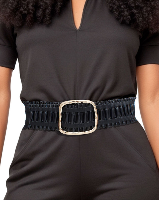 Belt Black Ruffled Wide Stretch for Women