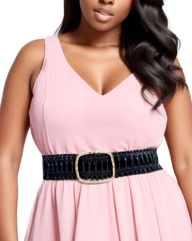 Belt Black Ruffled Wide Stretch for Women