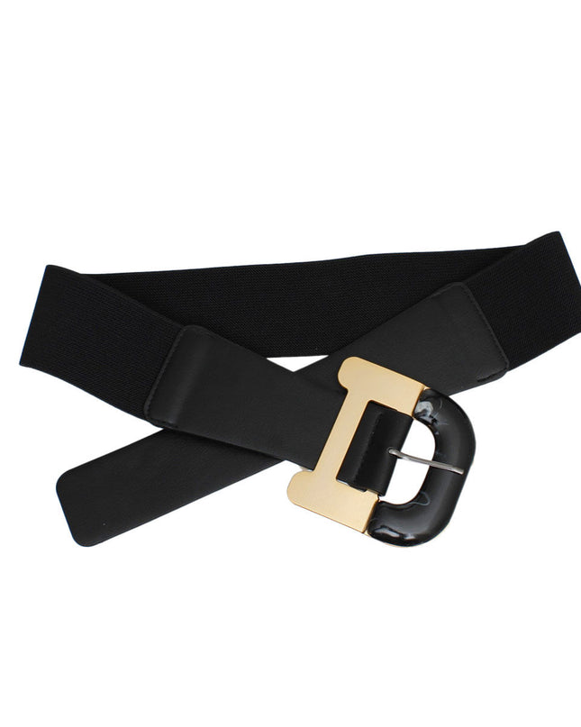 Belt Black Wide Marbled Buckle Stretch for Women