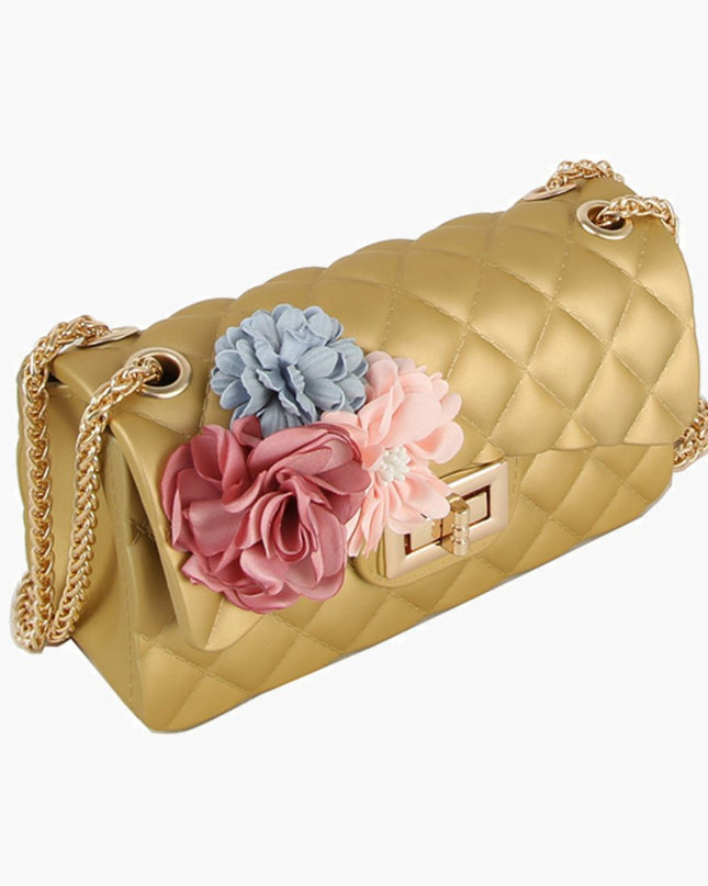Purse Gold Quilted Jelly Crossbody Bag for Women