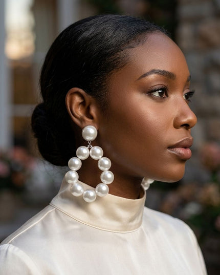 White Pearl Teardrop Chunky Earrings for Women