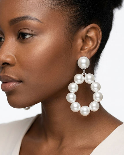 White Pearl Teardrop Chunky Earrings for Women