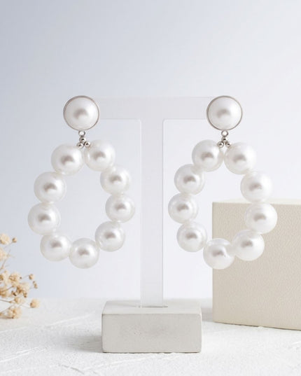 White Pearl Teardrop Chunky Earrings for Women