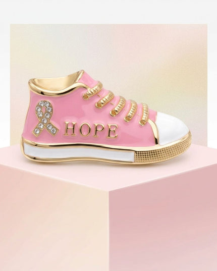 Pink Breast Cancer Hope Sneaker Gold Brooch Pin