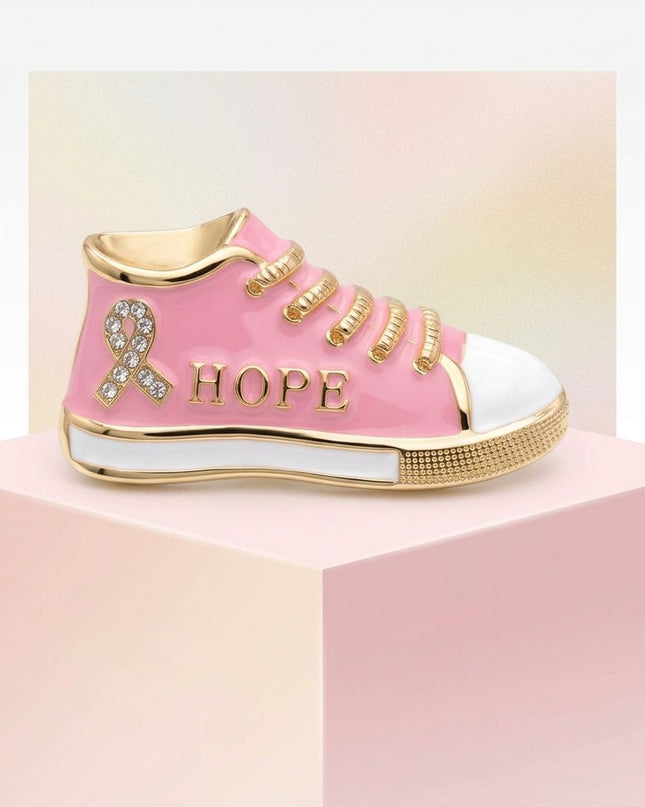 Pink Breast Cancer Hope Sneaker Gold Brooch Pin