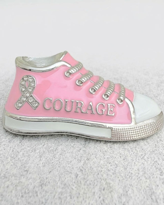 Pink Breast Cancer Hope Sneaker Silver Brooch Pin