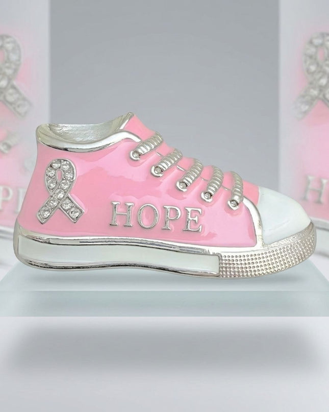 Pink Breast Cancer Hope Sneaker Silver Brooch Pin