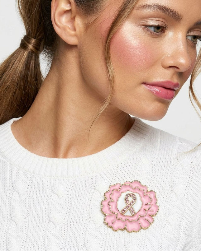 Pink Breast Cancer Awareness Gold Flower Brooch