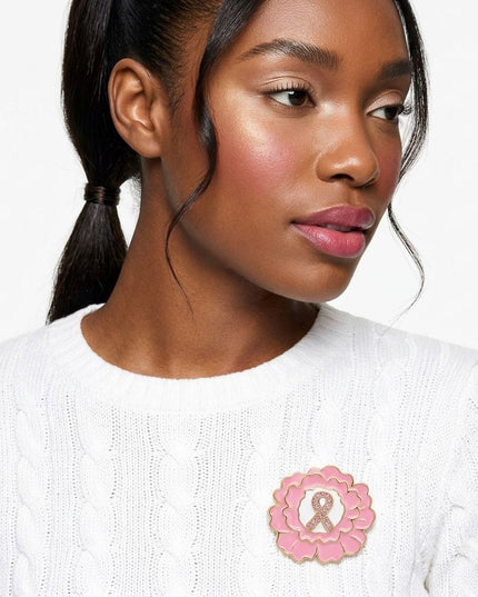 Pink Breast Cancer Awareness Gold Flower Brooch