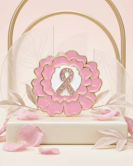 Pink Breast Cancer Awareness Gold Flower Brooch