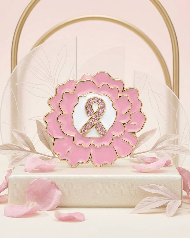 Pink Breast Cancer Awareness Gold Flower Brooch