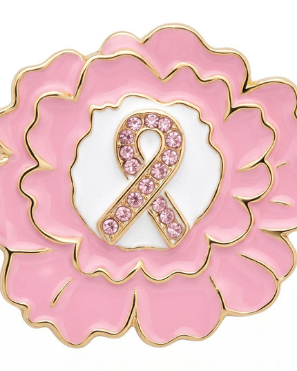Pink Breast Cancer Awareness Gold Flower Brooch
